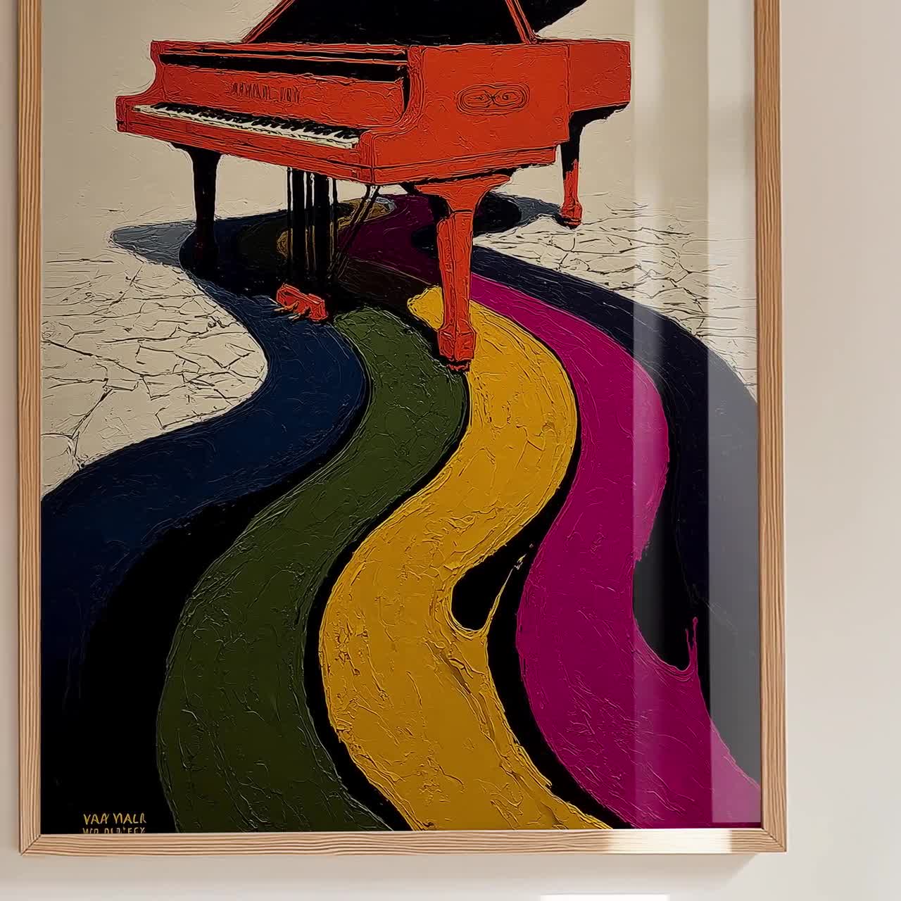 Orange Piano Canvas Art Print - Rainbow Music Wall Art, Eclectic